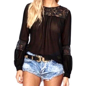 For Love & Lemons‎ Sheer Embroidered Lace Blouse Size M Whimsigoth Grunge Boho